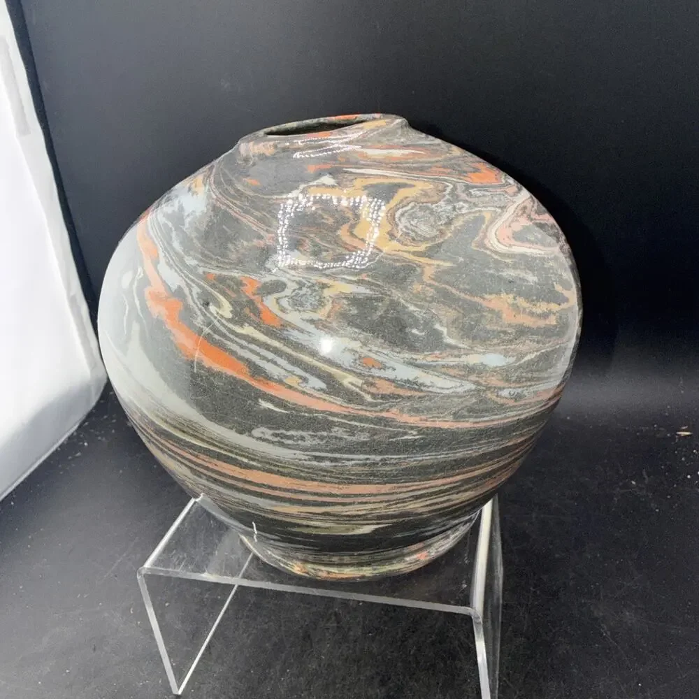KLER Studio Art Pottery Agateware Neriage Vase Signed Dated 1997 #26 Hand Thrown